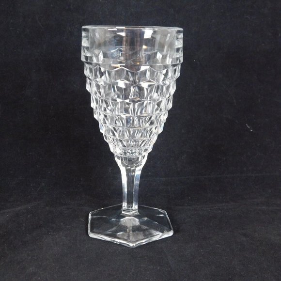 Lot of 2 Fostoria American Clear Glass Water Goblet 7" tall 9 oz Diamond Cube - Picture 5 of 11